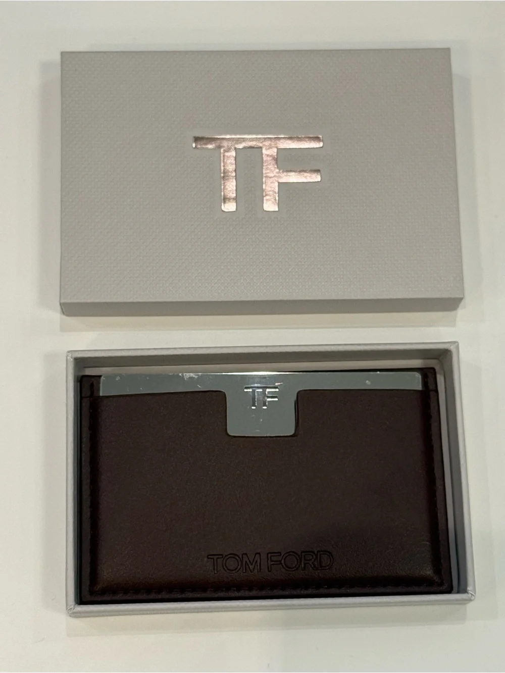 TOM FORD Pocket Mirror With Brown Card Case & Black Velvet Drawstring Pouch NIB